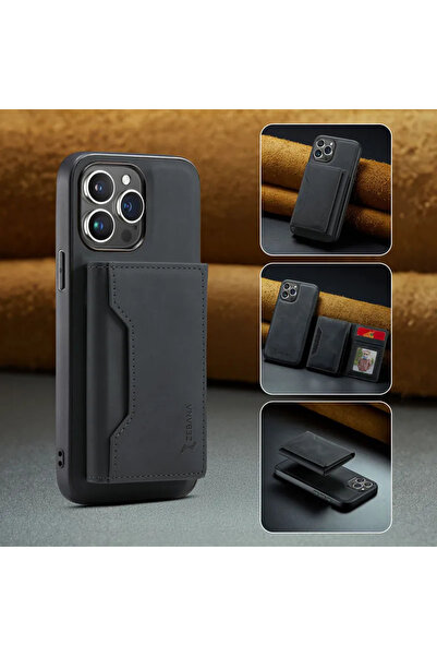 Zebana Apple iPhone 15 Pro Max 2in1 Elite Class Cüzdanlı Deri Kılıf - Siyah