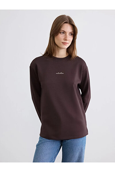 LC Waikiki Brown Crew Neck Printed Soft Touch Women's Sweatshirt