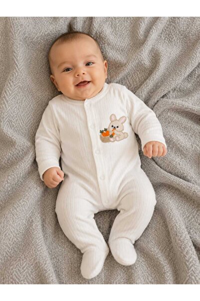 GHAND Newborn Baby Romper with Rabbit and Carrot Embroidery, Long Sleeves wit...