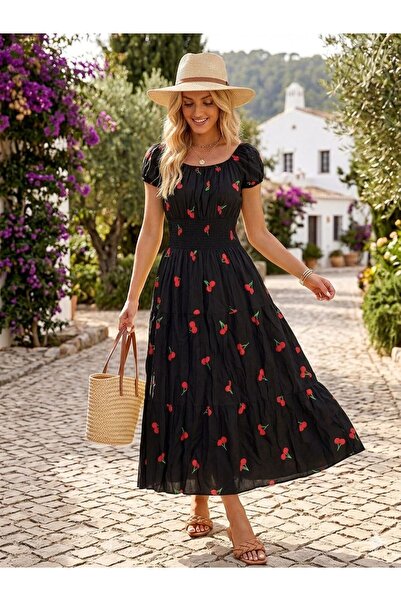 tülaybutik Kadın yazlık gipeli uzun yakası ayarlanabilir full esnek elbise