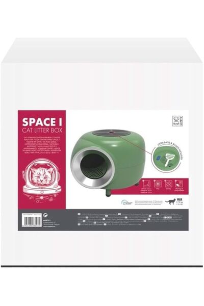 M-PETS SPACE 1 KAPALI KEDİ TUVALETİ GREEN 57X55X44CM
