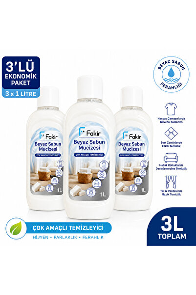 Fakir Beyaz Sabun Mucizesi Çok Amaçlı Temizleyici 1 Litre X 3 – Halı, Koltuk,...