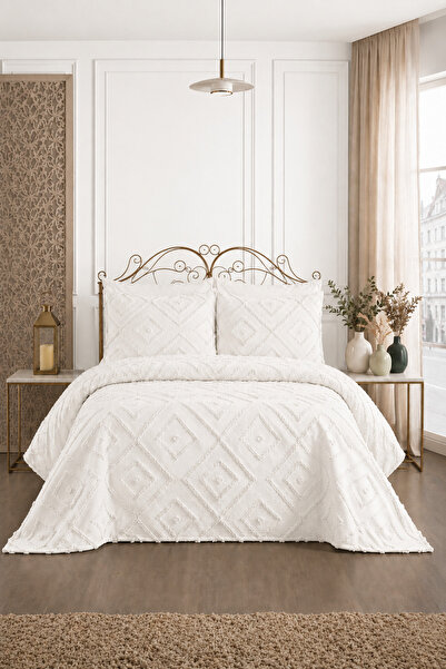 Bonny Home Cream 3 Piece Double Bohemian Pique Set Seasonal 240X250 Bedspread...
