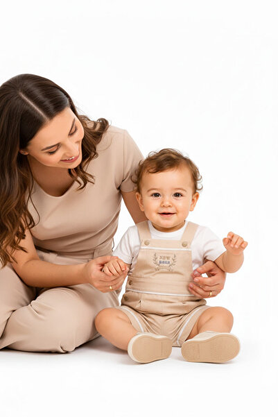 Caramell Baby Boy Beige Salopet and White T-Shirt Set