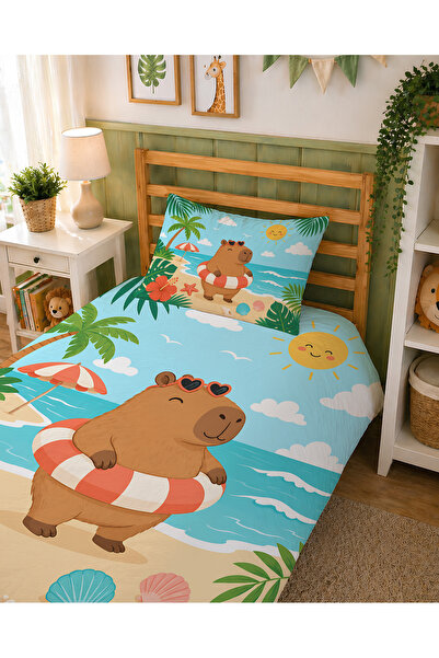 Evmila Capybara Patterned Single Child Duvet Cover Set Without Sheets