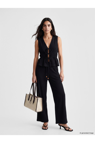 LC Waikiki Pantaloni de damă din muselină cu talie elastică