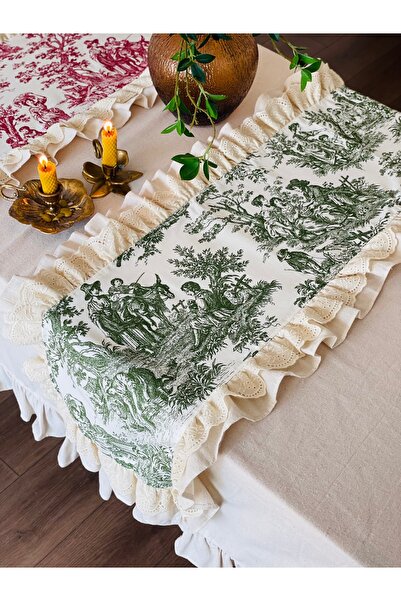 HOME OF BLOSSOM مفرش طاولة مزخرف بنمط المزارعين الفرنسيين باللون الأخضر مقاس ...