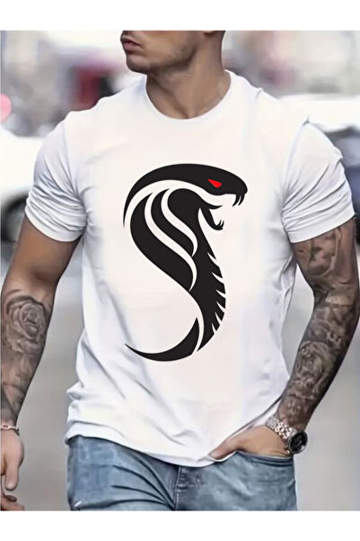 COZYWEAR Men's Black Snake Print White T-Shirt