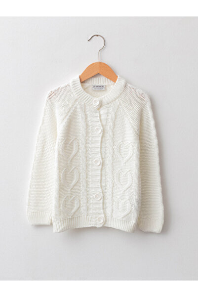 LC Waikiki Cardigan tricotat de fată, cu guler rotund, cu model, cu mânecă lungă