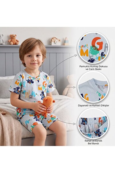 Mişsa Bebe Printed Cotton Children's Combed Cotton 2-Piece Pajama Set Unisex
