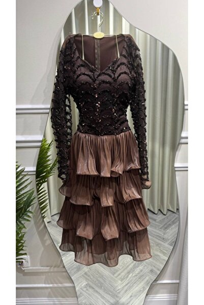 Jood Layered Midi Dress with Shiny Embroidery