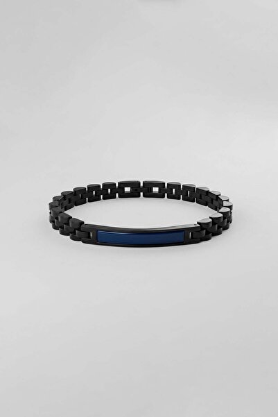 ablukaonline Men's Bar Plate Detailed Steel Bracelet Black