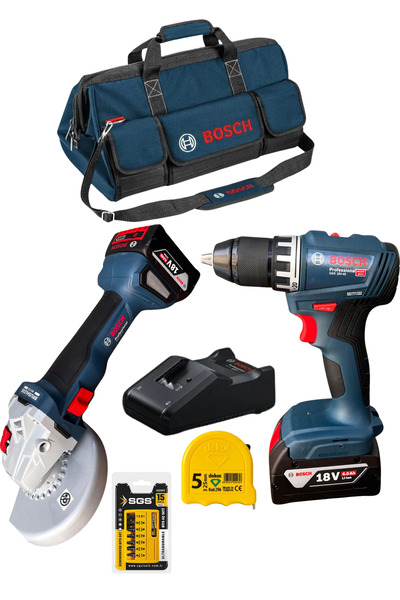 Bosch 2' Lİ SET TAŞLAMA VE VİDALAMA GWS 18V-8 GSRV-45 ÇİFT AKÜLÜ 4 AMPER BATA...