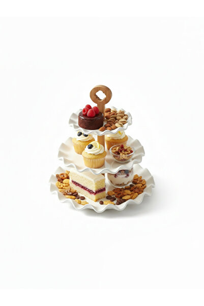 Shallow By Styli 3-Tier Porcelain Cake Stand, 17x24x29cm