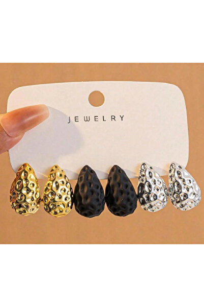 TChic Set of 3 Forged Metal Drop Earrings