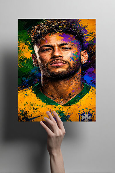 Metalino Brezilya Neymar Jr. Yağlı Boya Görünümlü Metal Poster – Dünya Kupası...