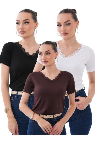 bykombincim V Yaka Dantelli Viskon BODY 3'LÜ KOMBİN