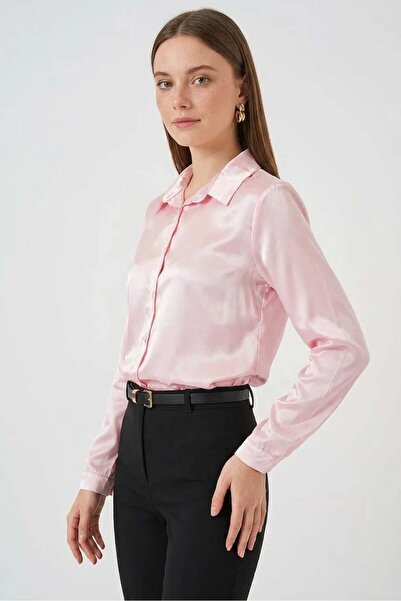 ALFA AKSESUAR 03 Women's Draped Satin Pink Shirt