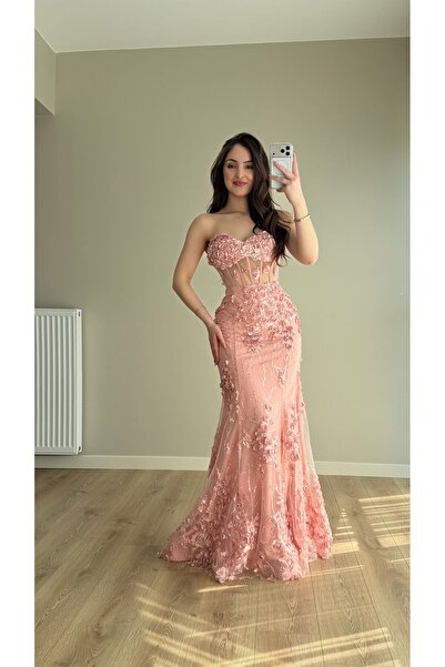 ayşenur Dinçer butik Rose Balık Abiye Pudra