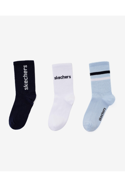 SKECHERS 3'Lü Paket Funny Script Uzun Çorap Büyük Erkek Çocuk Lacivert-Mavi-B...