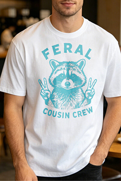 Fleck تي شيرتات كاجوال للرجال من Feral Cousin Crew Raccoon Graphic للرجال مطبوعة