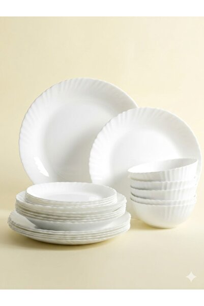 Zinora 48 Pcs Opal ware Dinner set 6 x Dinner plate 6 x Dessert plate 6 x Sou...
