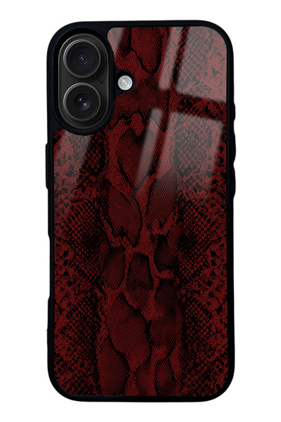Spoyi iPhone 16 Red Deri Tasarımlı Glossy Telefon Kılıfı