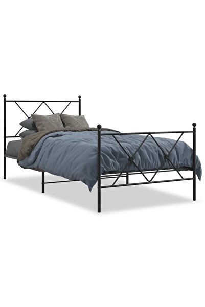 vidaxl Cadru pat metalic cu tăblii de cap/picioare, negru, 90x200 cm