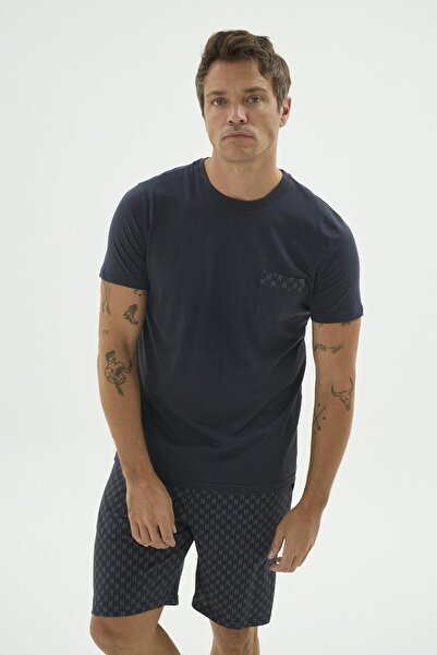 Sevim Men's Short Sleeve Shorts Anthracite Pajama Set Relaxed Cut Home Wear S...