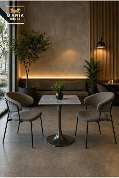 MARIA HOMES Modern Square Marble Dining Table with Metal Pedestal Base for Ca...