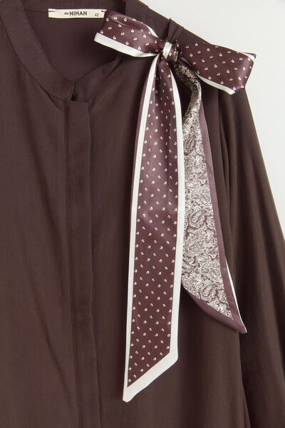 Nihan Plus Size Lyocell Robe with Scarf Detail - Brown
