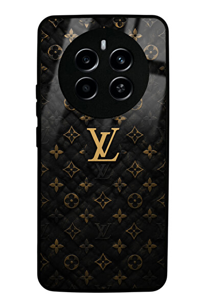 Spoyi Realme 12 Pro Plus Black Gold LV Tasarımlı Glossy Telefon Kılıfı