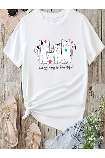 COZYWEAR Cute Cat Printed Oversize T-Shirt