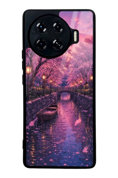 Spoyi Tecno Spark 20 Pro Plus Sakura Twilight Canal Design Glossy Phone Case