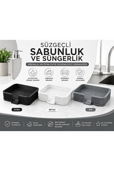 Süzgeçli Sabunluk ve Süngerlik | Mutfak Evyesi Düzenleyici
