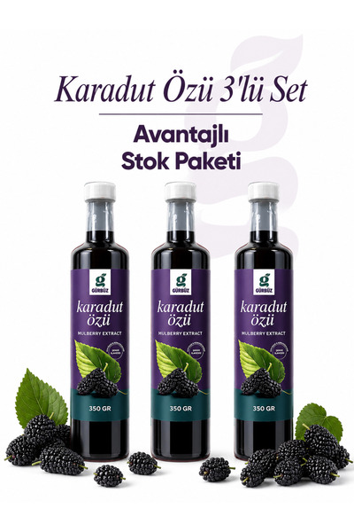 Gürbüzden Karadut Özü 3'lü Set - Avantajlı Stok Paketi %100 Doğal İlave Şekersiz Karadut Özü
