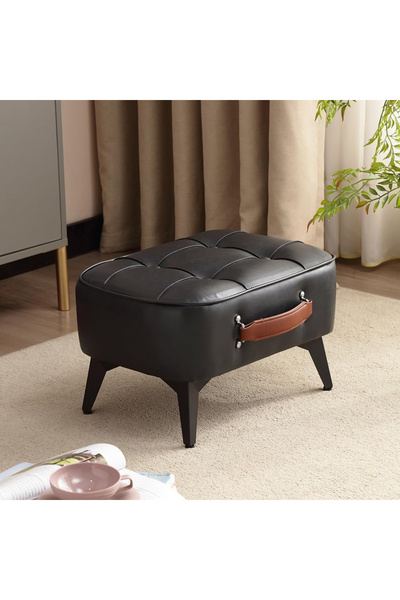 Diason Vintage Luxury Faux Leather Ottoman Footstool | Tufted Upholstered Dre...