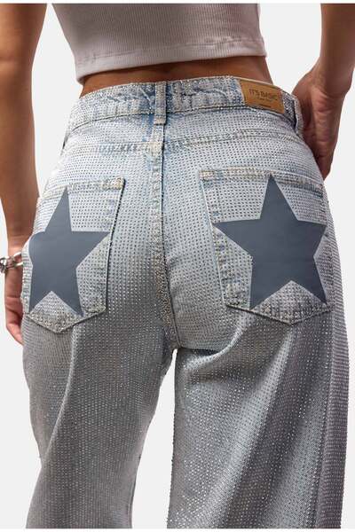 it's basic Women's Ice T-4S6-3 Straight Fit Shiny Stone Special Design Denim ...