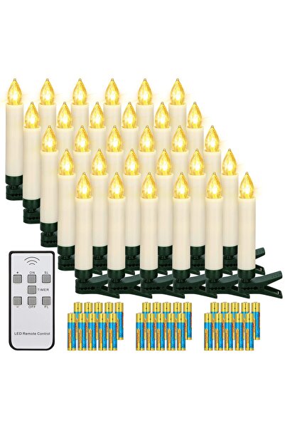 Yuansheng Set 30 lumânări LED de Crăciun, Yunsheng, cu telecomandă și tempori...