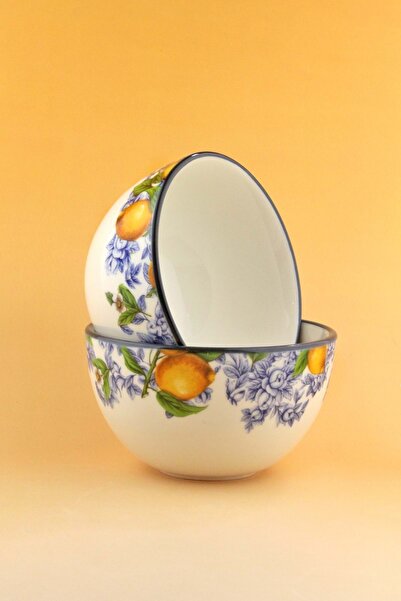 Bursa Porselen Dekor Lemon & Blue Blanc 2 Porcelain Bowls