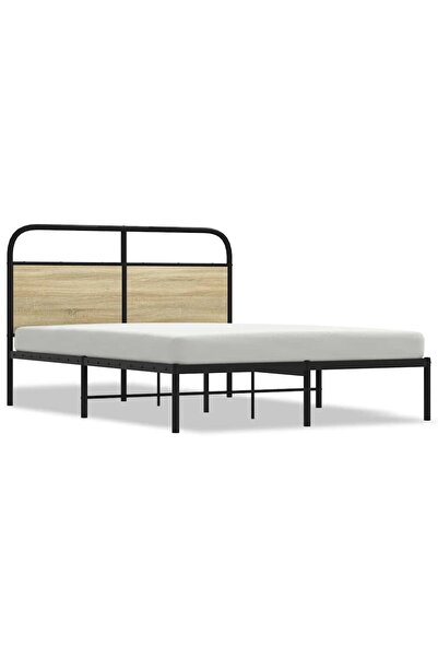 vidaxl Cadru de pat fără saltea 135x190 cm Lemn derivat stejar Sonoma