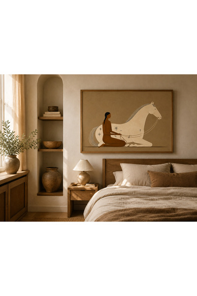 Boho wellness studio – Spirit Horse Bohem Ahşap Çerçeveli Tablo
