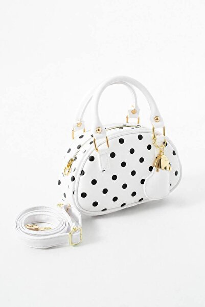 Çanta Trend Women's Gold Detailed Polka Dot Handbag and Crossbody Bag with He...