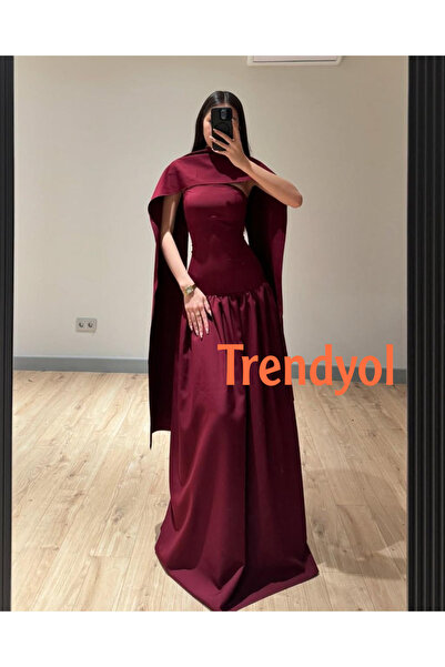 ANGELINSA Soft Long Top Dress with Separate Shawl Burgundy Color