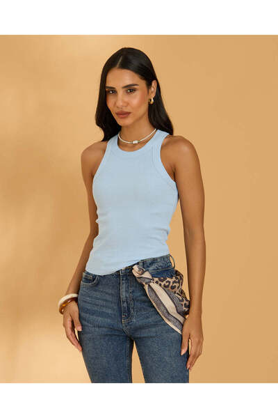 REDTAG Women Blue Ribbed Vest