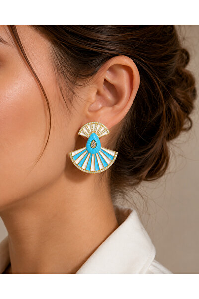 POYASE Stone Detailed Fan Design Earrings with Color Options