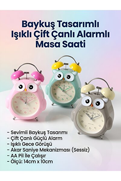 Wolawood Akar Saniye, Mutlu Baykuş Temalı Işıklı, Çift Çanlı, Güçlü Alarmlı M...