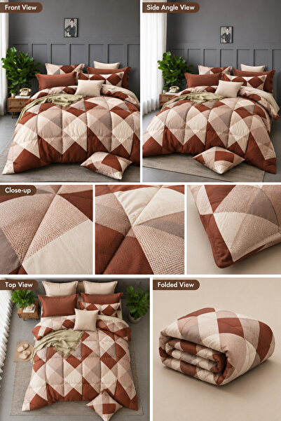 Soft Touch Premium Brown Diamond Printed Comforter Set King Size 245 x 260 cm...