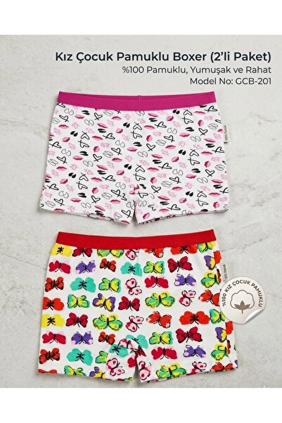 BİLGENS BUTİK Boxeri pentru fete, 100% bumbac, cu model (pachet de 2)