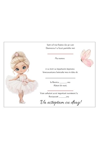 OEM Set Invitații de botez 10x15 cm cu plic, Model 23, 10 buc